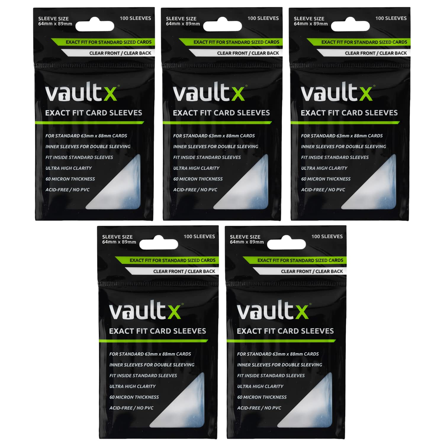 Vault X clear pack front view showing sleeve count and brand protection
