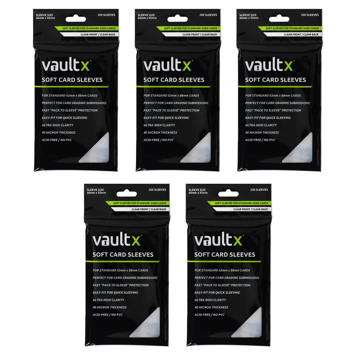 Vault X front packaging showing 1000 clear sleeves and easy storage benefit