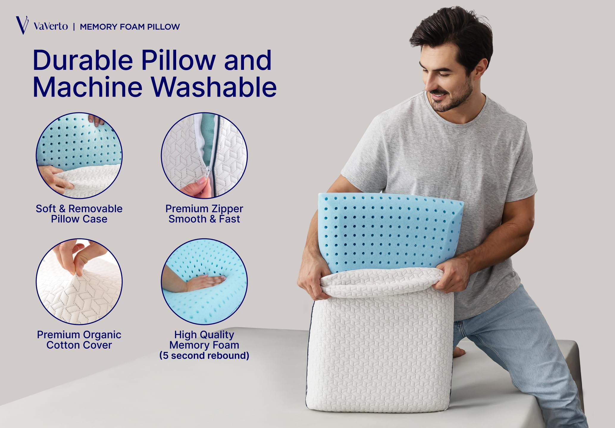 Vaverto funda de bambú desmontable y lavable para higiene fácil