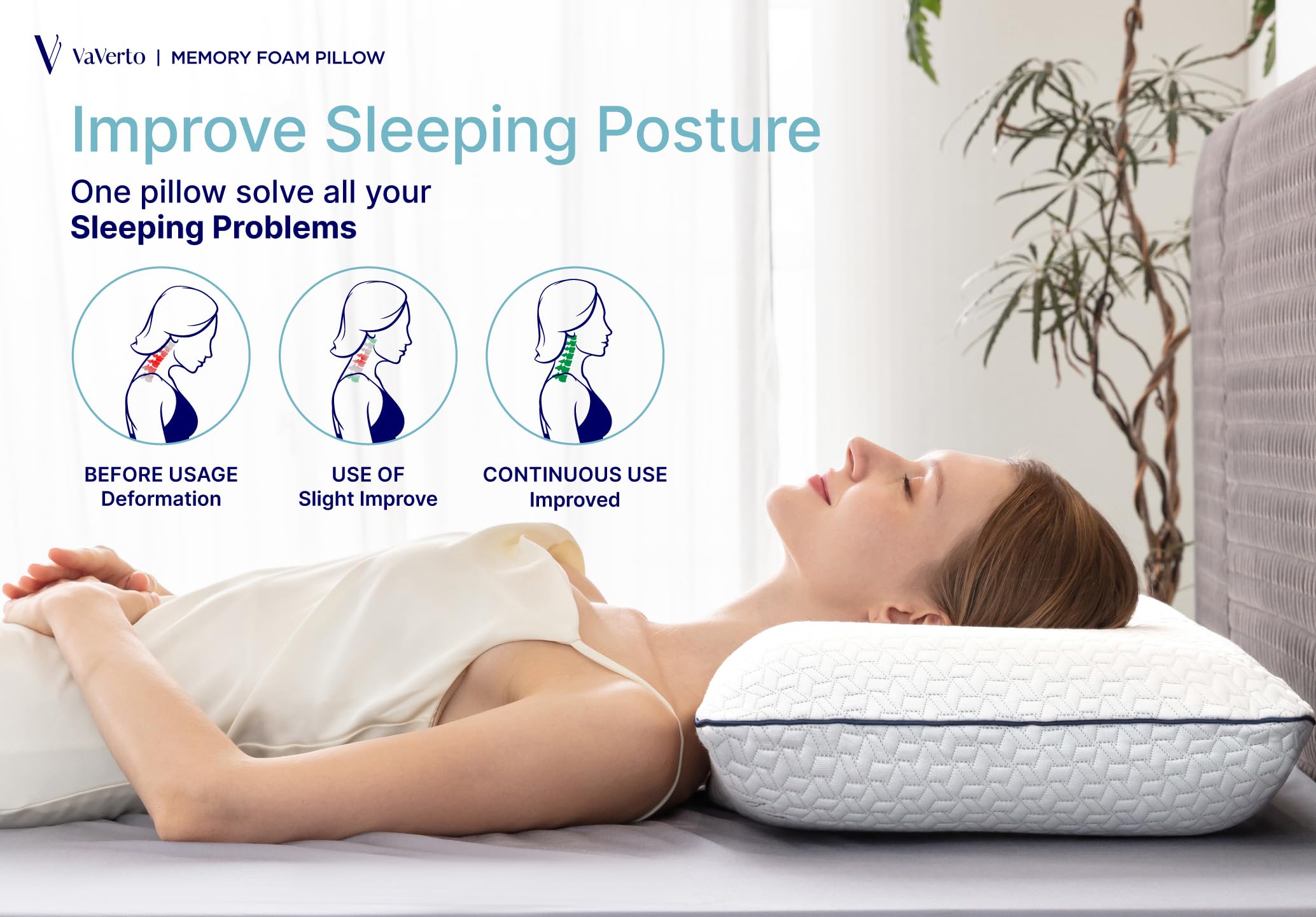 Vaverto almohada en cama con durmiente lateral que mantiene alineación
