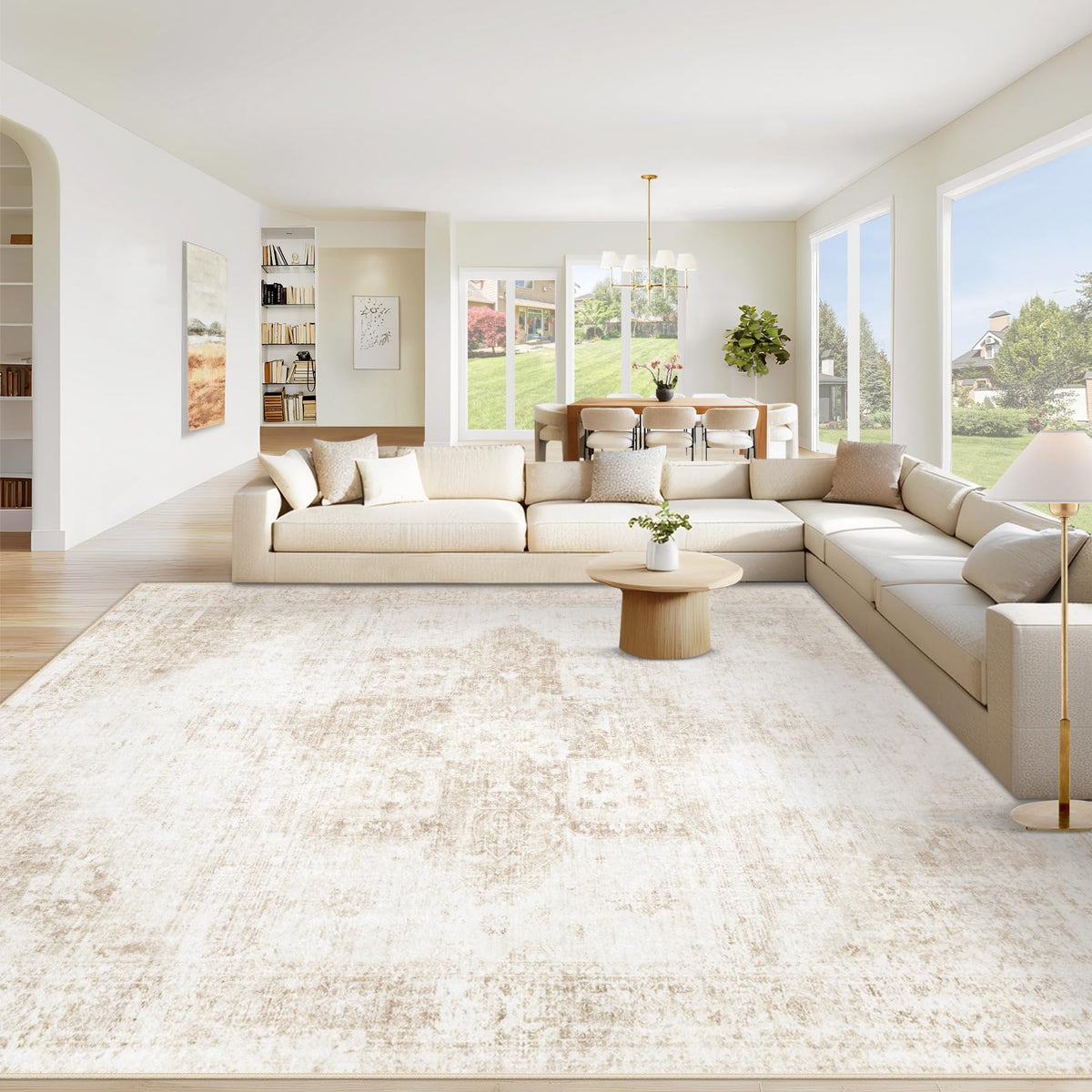 VECARF alfombra vista frontal beige que aporta calidez al salón