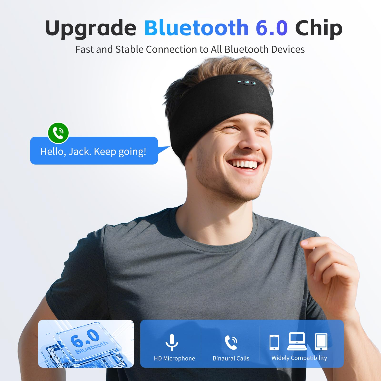 Veeniitosr banda puesta por persona durmiendo de lado para sueño sin presión