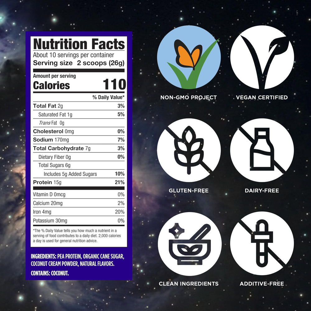 Vega etiqueta nutricional en primer plano con ingredientes simples y claros