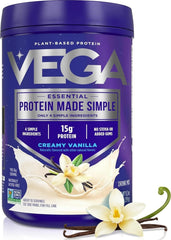 Vega envase frontal de Protein Made Simple vainilla mostrando diseño y tamaño
