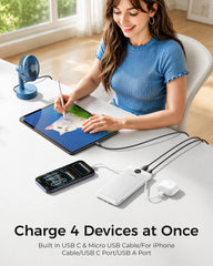 VEGER cables integrados conectando un iPhone y un Android para carga rápida