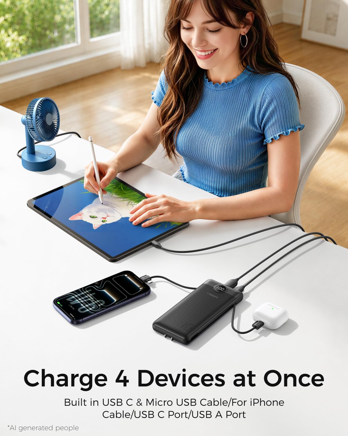 VEGER cables integrados Lightning y USB‑C listos para cargar dispositivos