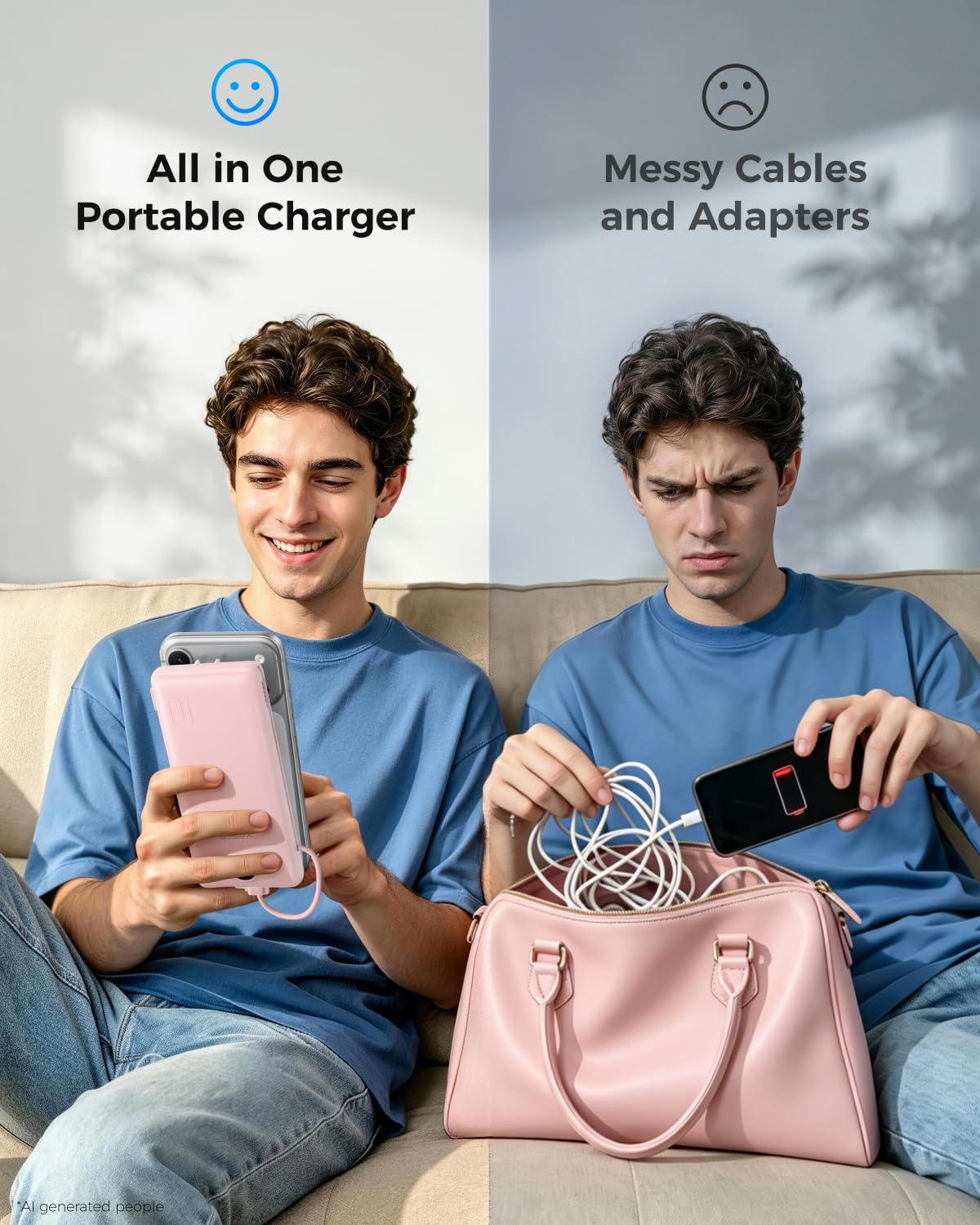 VEGER comparado con bolso para mostrar su tamaño compacto