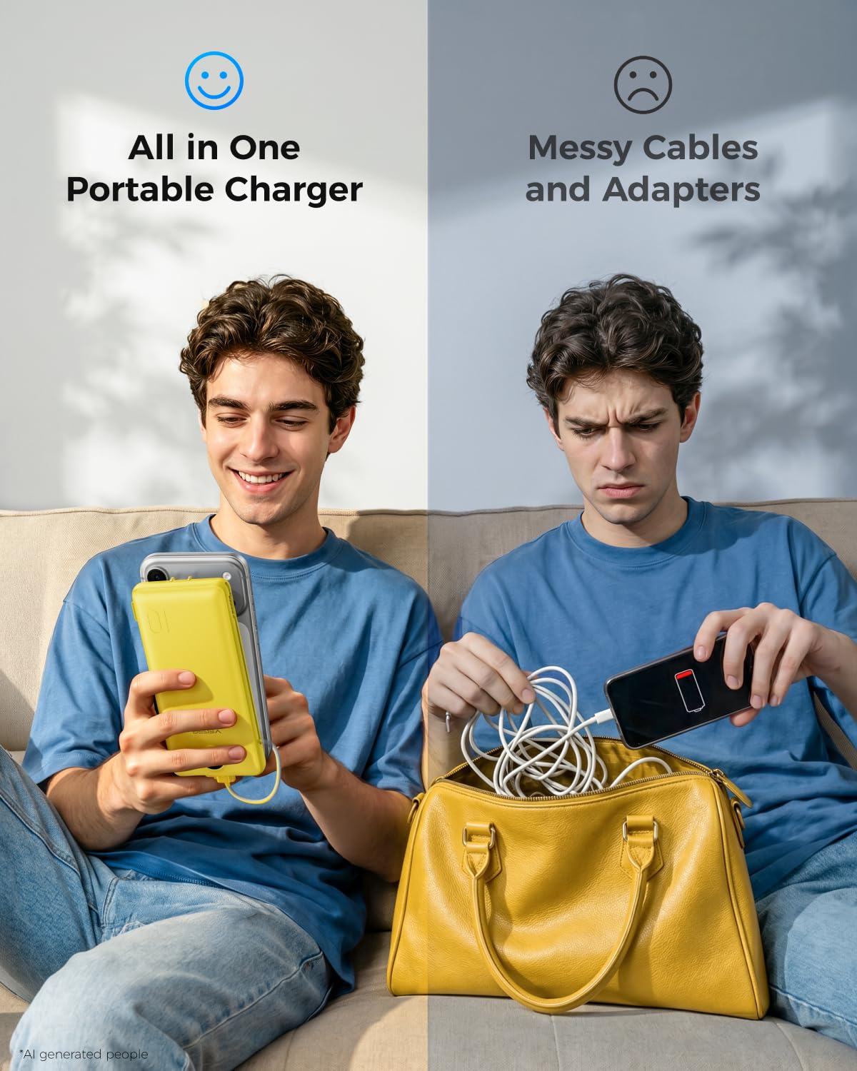 VEGER cargando teléfono, tablet y auriculares simultáneamente en uso
