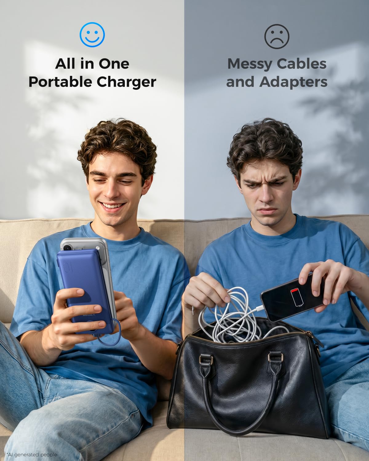 VEGER cargando cuatro dispositivos simultáneamente ideal para viajes y reuniones