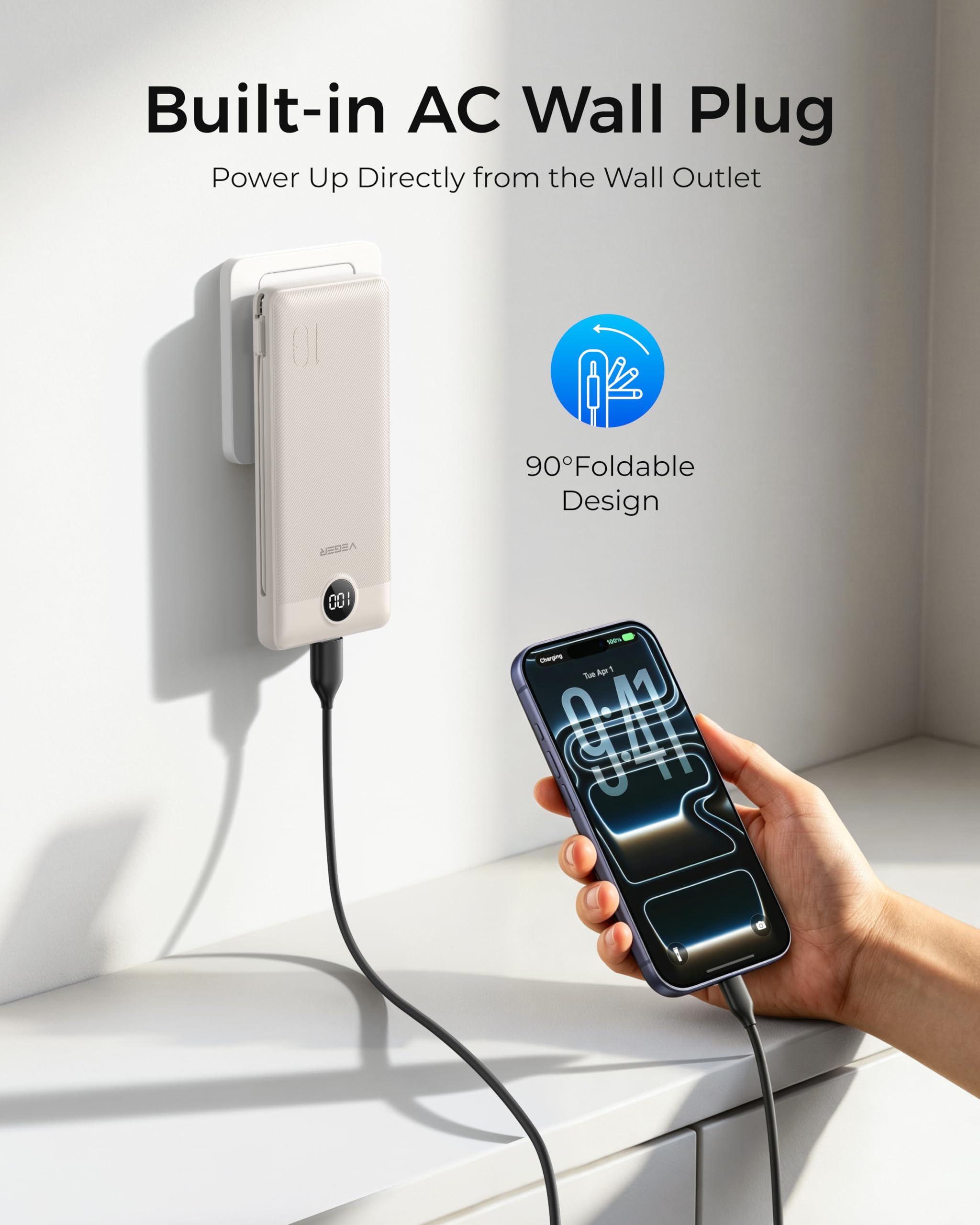 VEGER enchufe AC desplegado listo para recargar sin adaptador