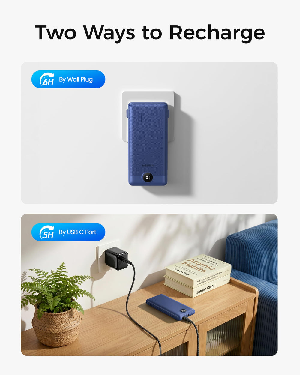 VEGER clavija de pared AC integrada para recargar directamente desde el enchufe