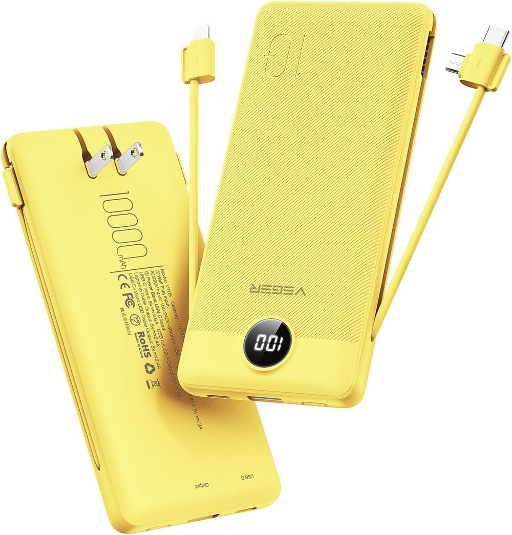 VEGER vista frontal del power bank con diseño compacto y puerto integrado