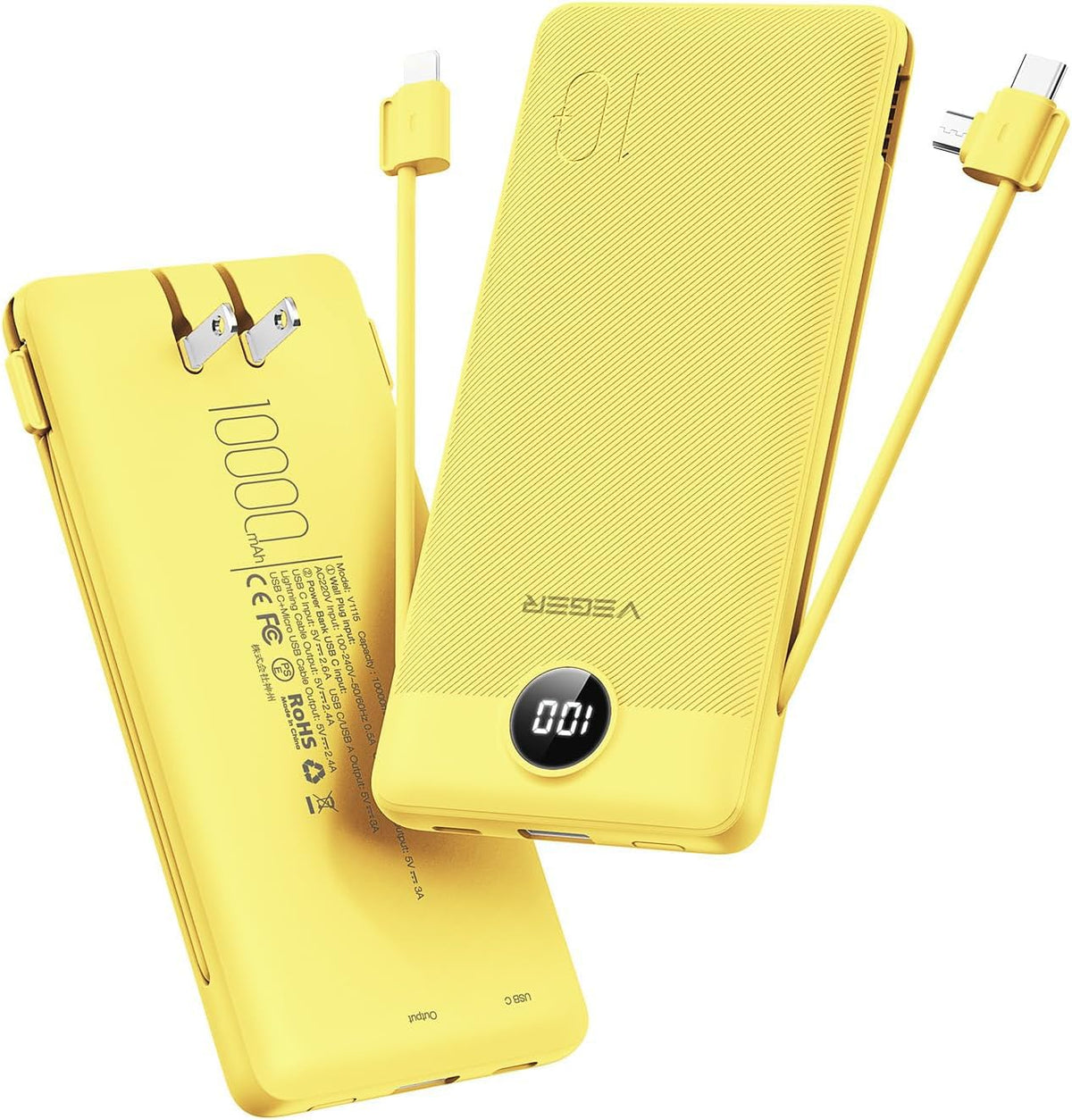 VEGER vista frontal del power bank con diseño compacto y puerto integrado