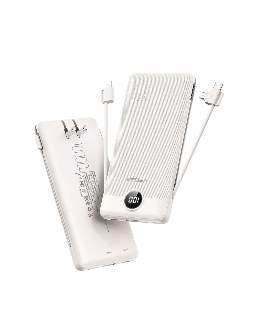 VEGER vista frontal del power bank mostrando diseño compacto y puerto