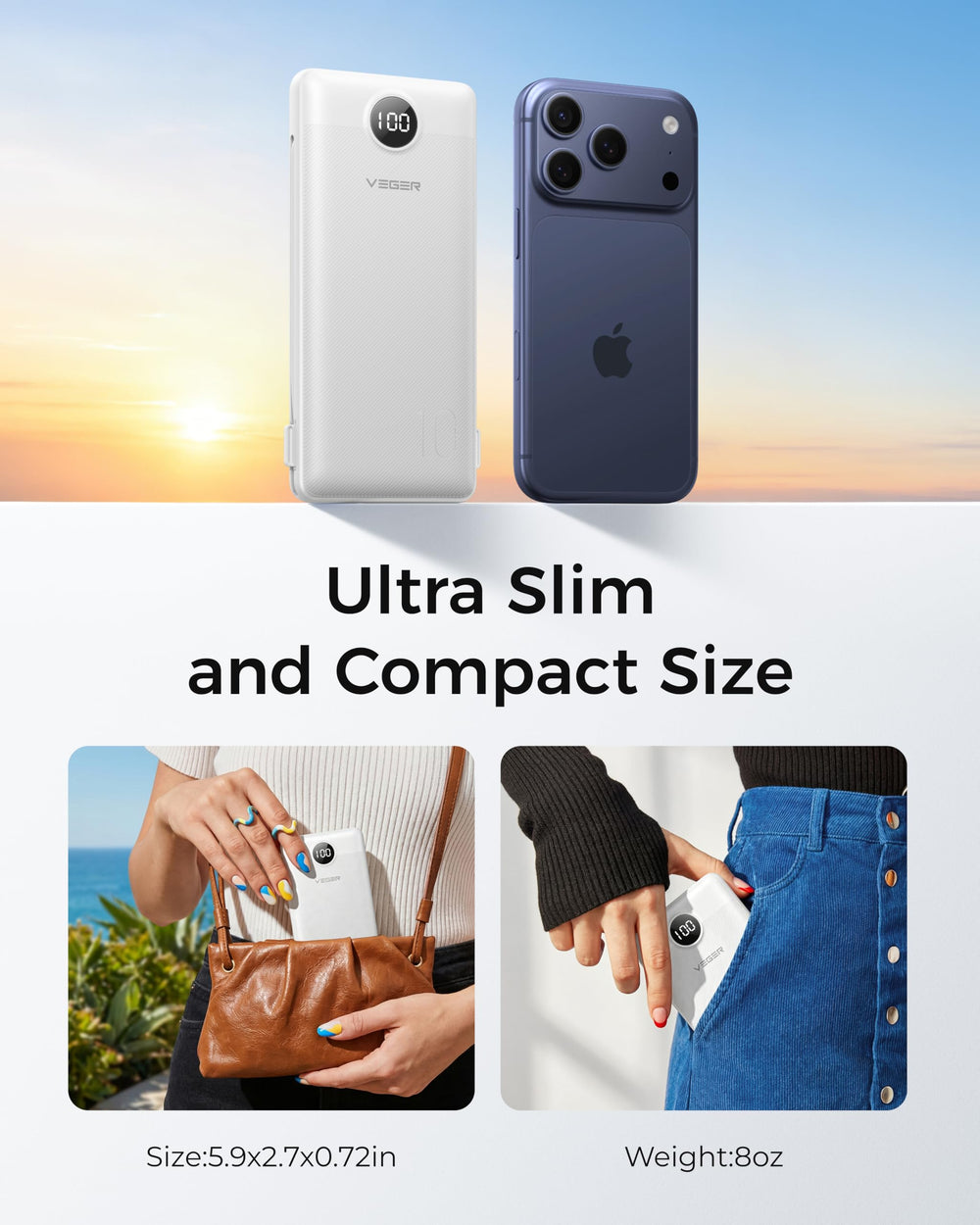 VEGER funda de malla con power bank y manual incluidos en el paquete