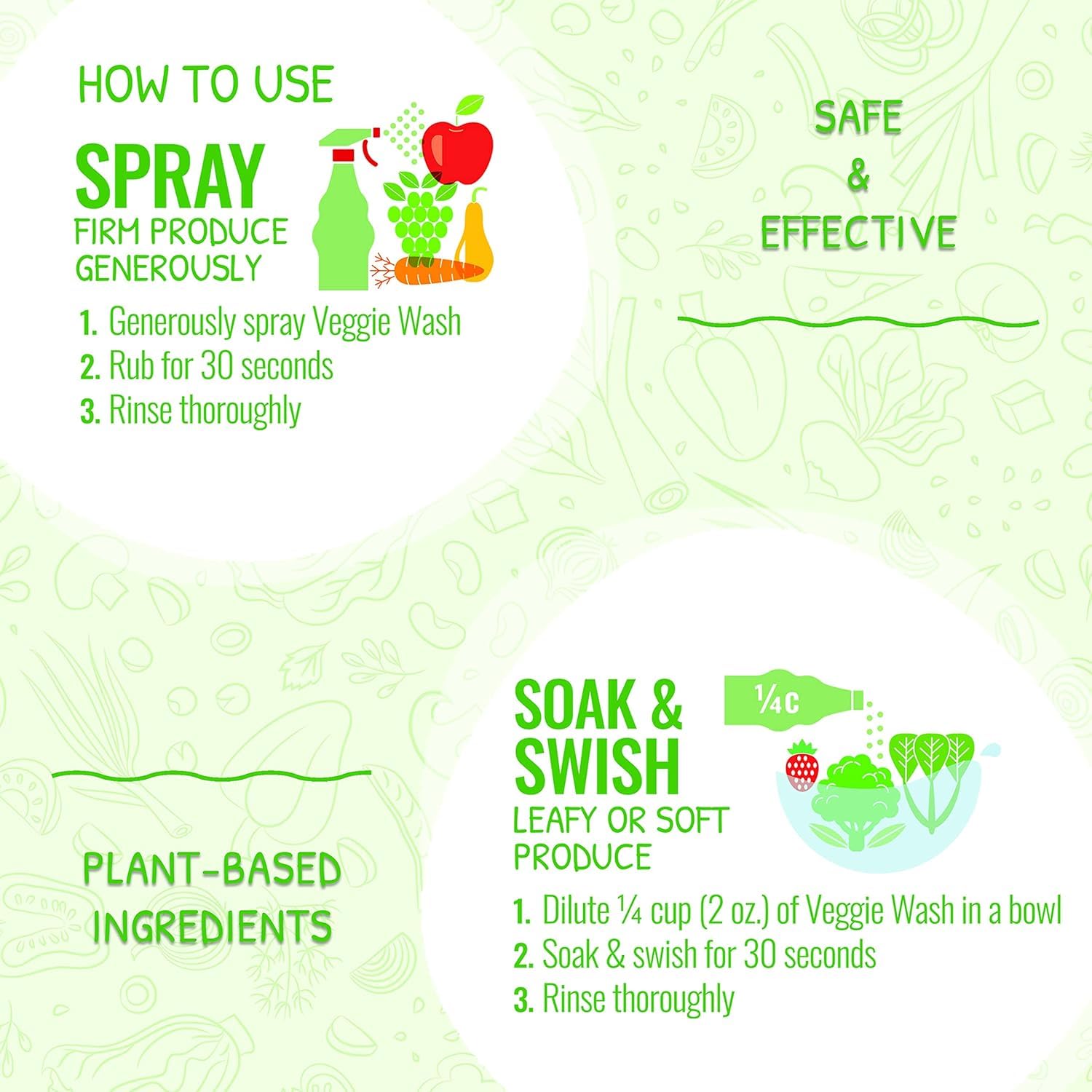 Veggie Wash etiqueta certificación USDA y lista de ingredientes vegetales seguros