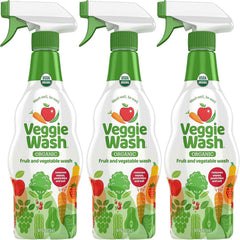 Veggie Wash vista frontal del envase mostrando etiqueta y beneficio de limpieza