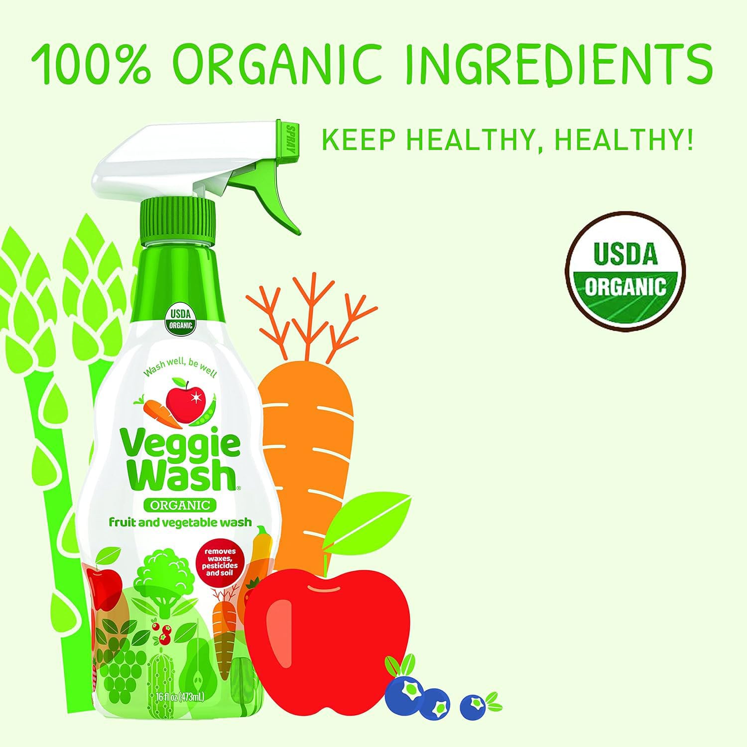 Veggie Wash primer plano de ingredientes orgánicos derivados de vegetales