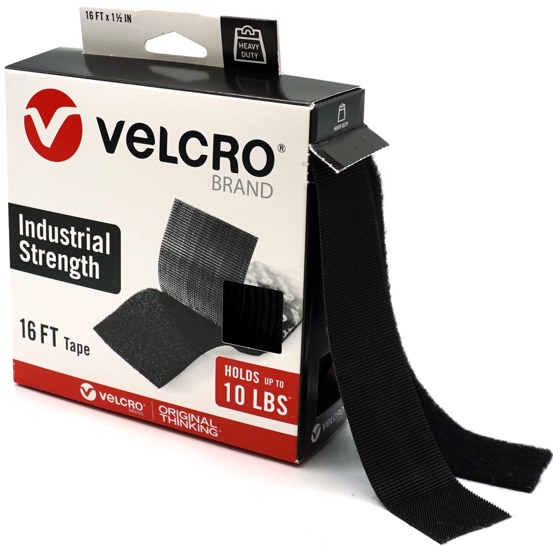 VELCRO cinta frente del rollo muestra tamaño y color negro para organización
