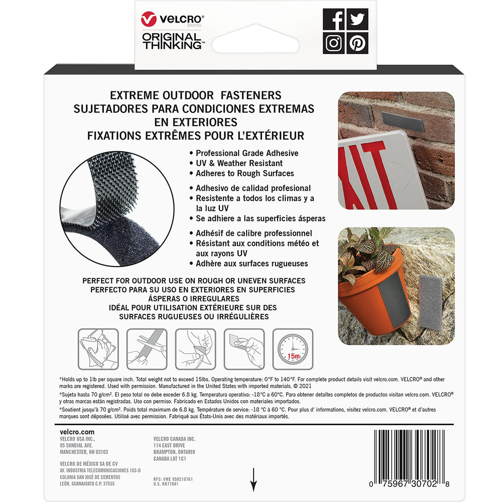 VELCRO etiqueta con especificaciones y capacidad de carga de 15 lbs