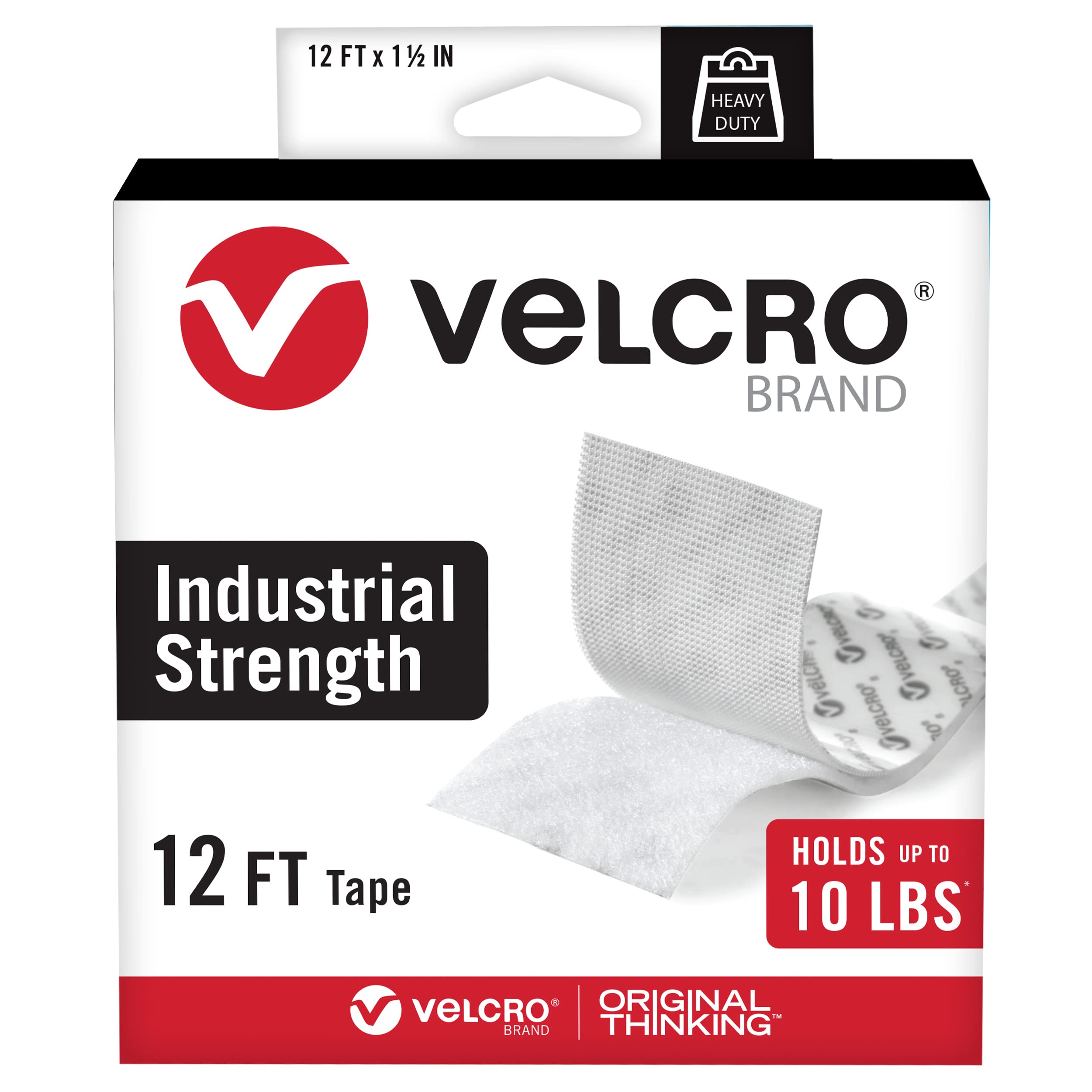 VELCRO rollo frontal mostrando ancho y color blanco para organización