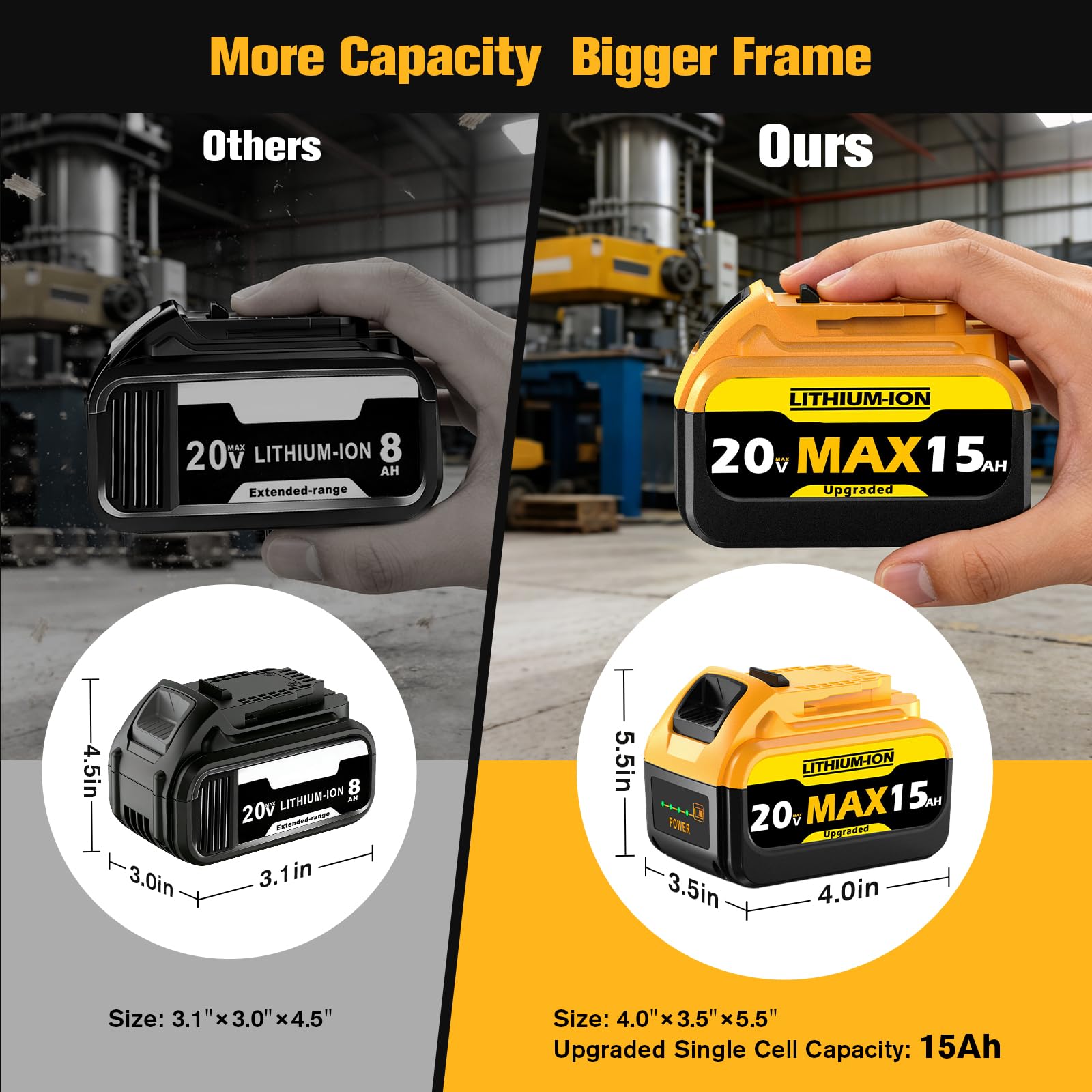 VelgoNyx batería montada en taladro Dewalt, rendimiento continuo