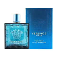 Versace Eros frontal mostrando el frasco elegante y la marca, transmite lujo