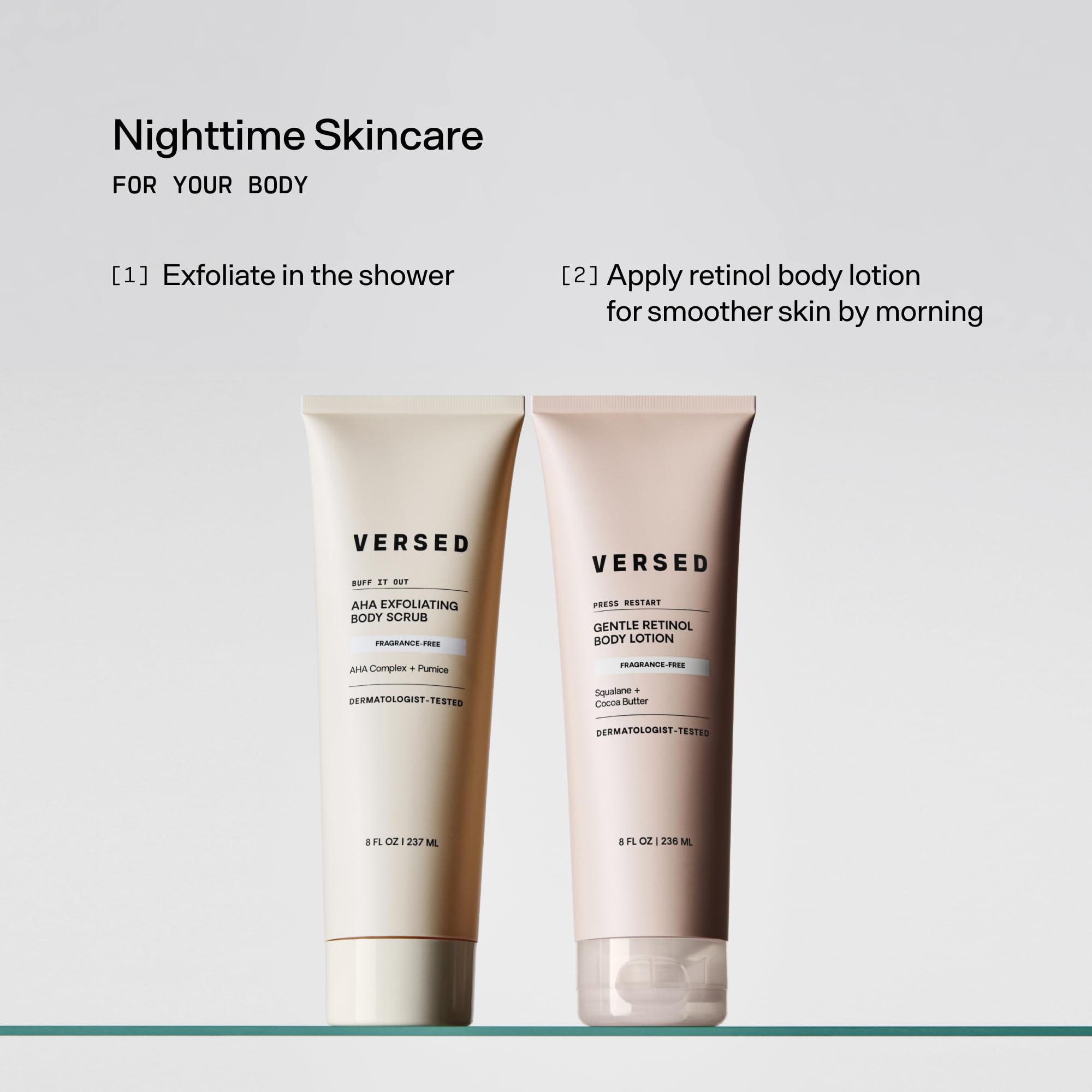 Versed etiqueta con ingredientes destacando retinol encapsulado y escualano