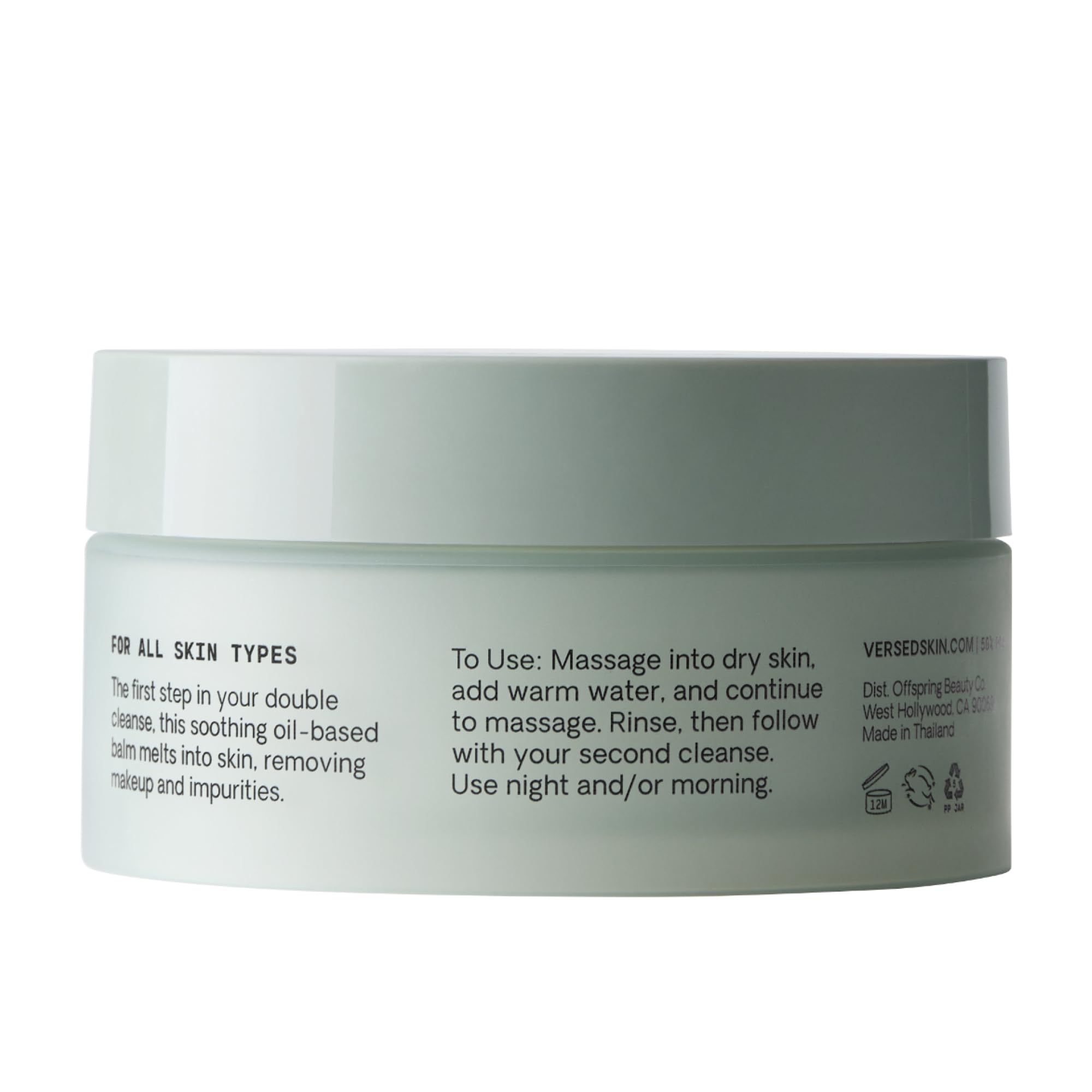 Versed tarro abierto con ingredientes naturales visibles y beneficios