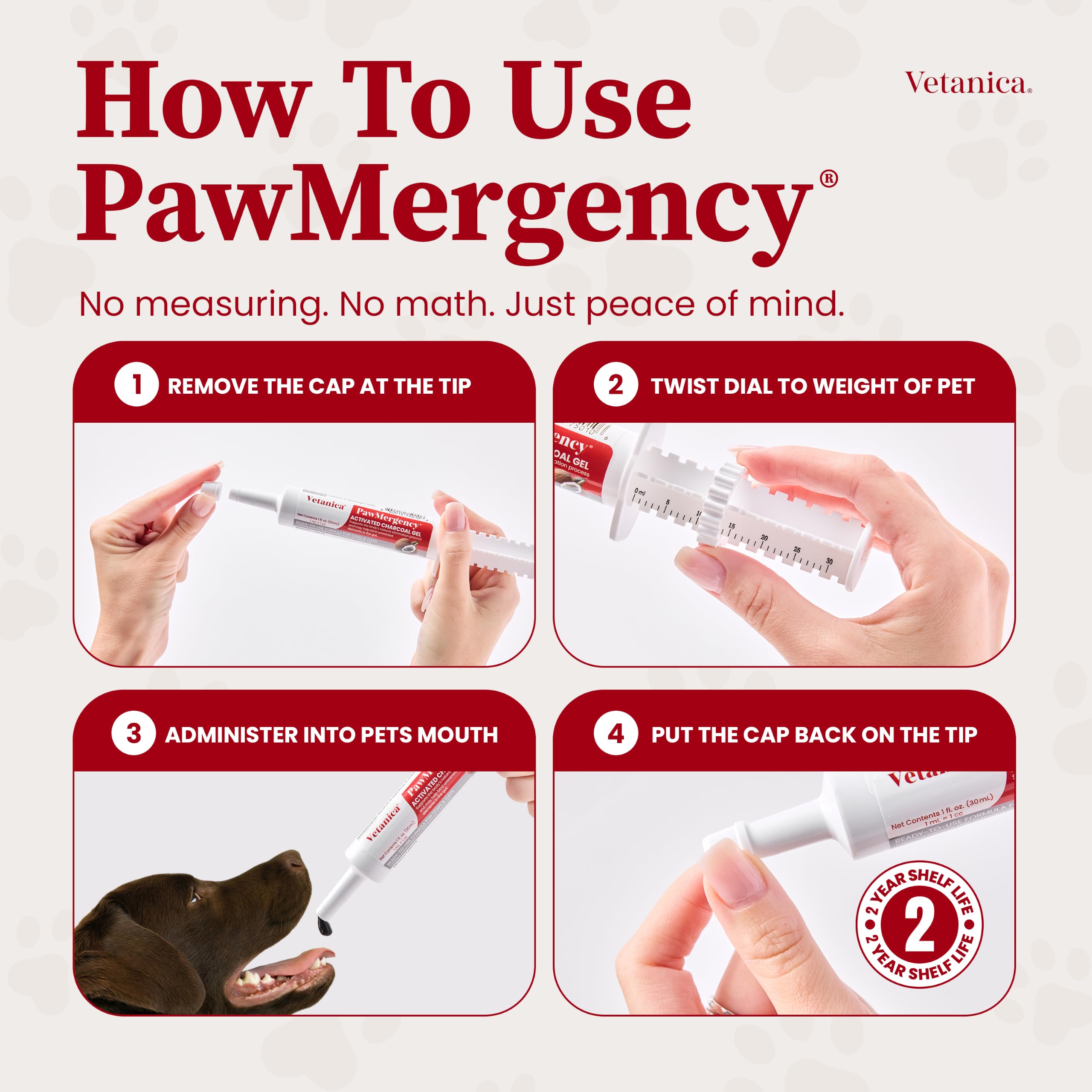 Vetanica PawMergency mascota recibiendo pasta alivio temporal ante ingesta