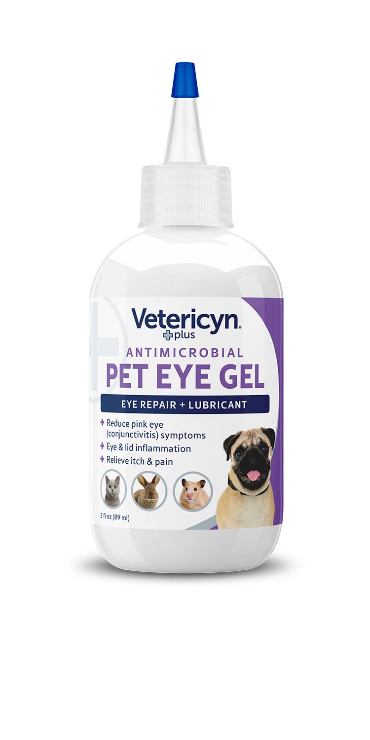 Aplicación de Vetericyn en ojo de perro, ilustra alivio y uso doméstico sencillo