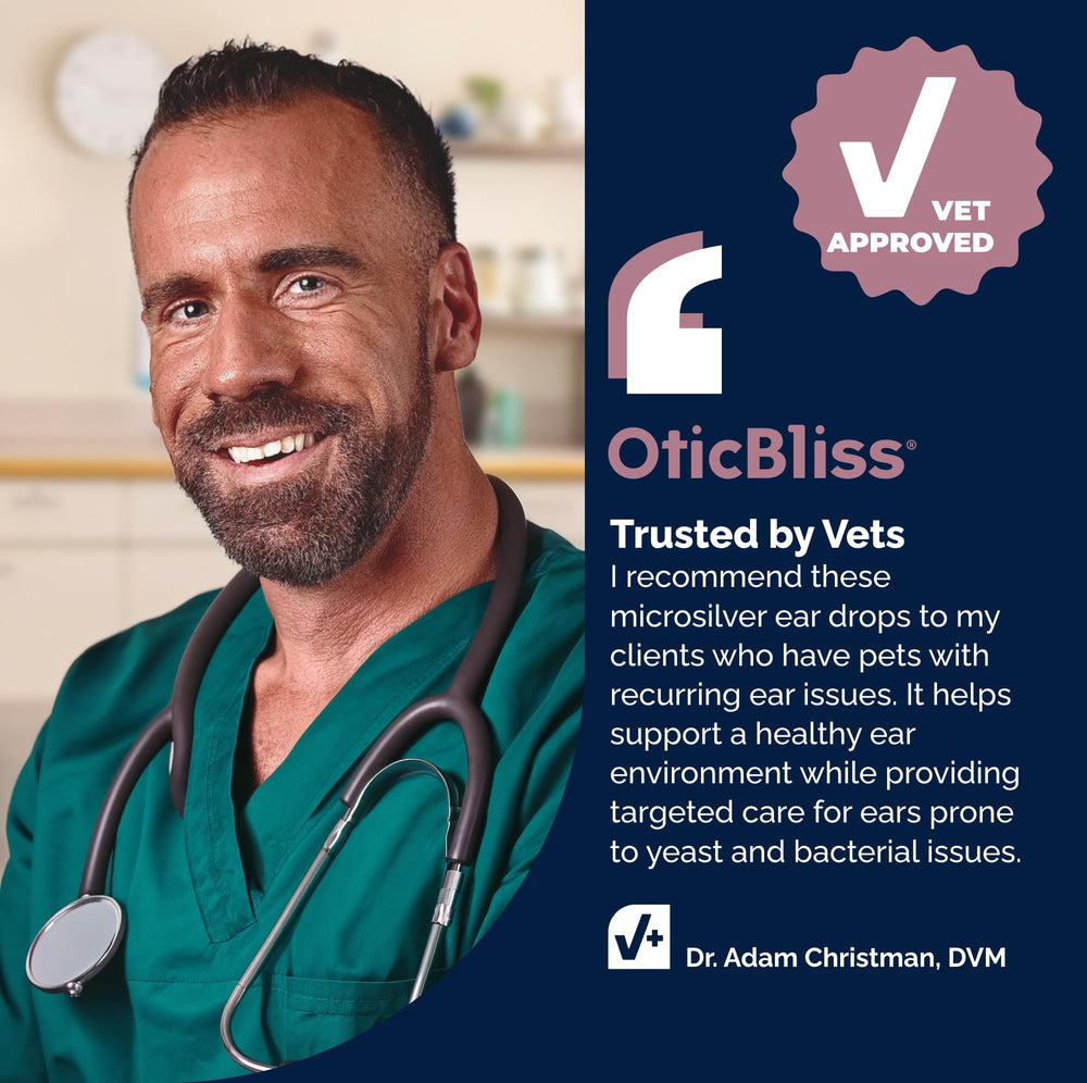 Vetnique Oticbliss comparación de tamaño en mano para dosificación clara