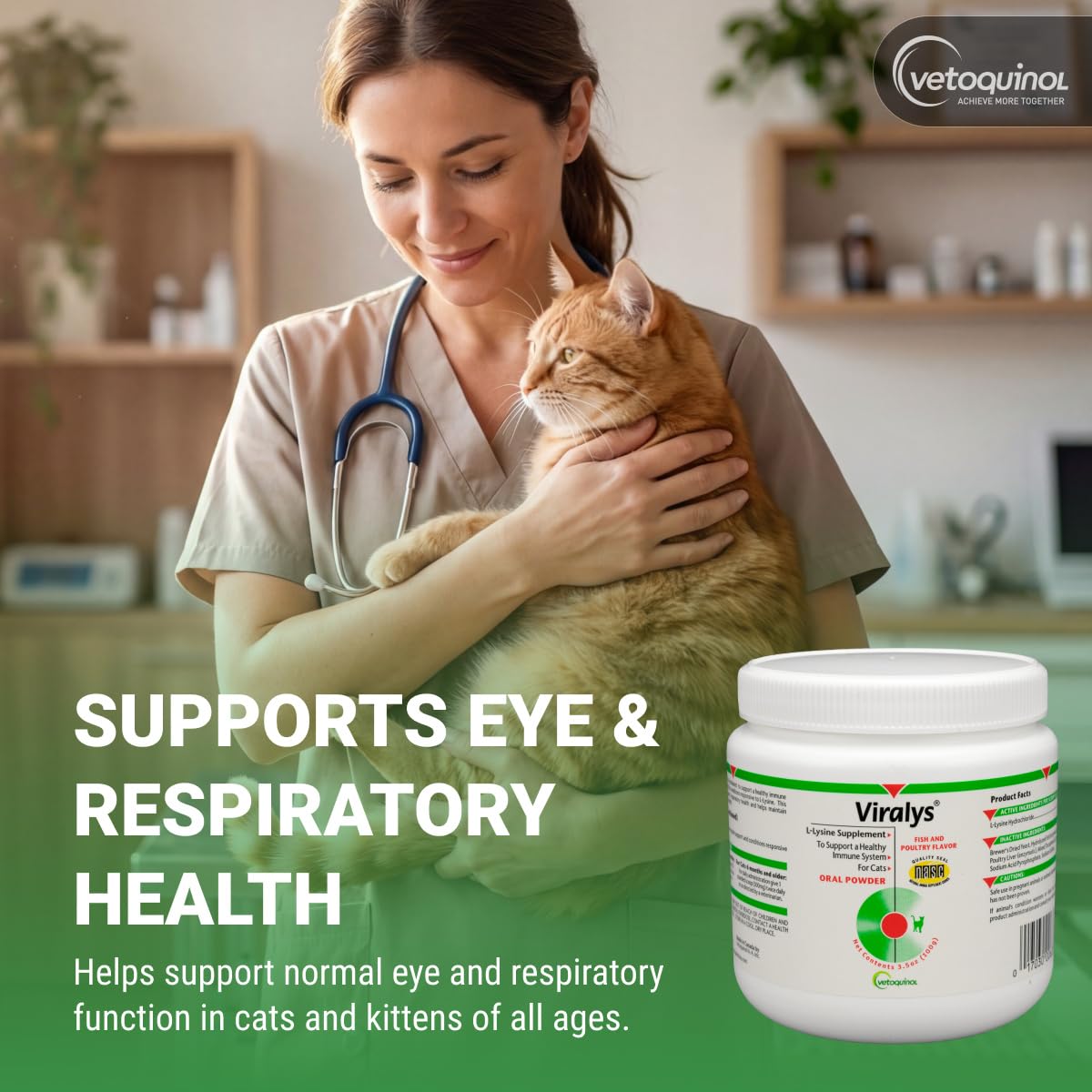 Vetoquinol Viralys etiqueta con ingredientes y modo de uso visible