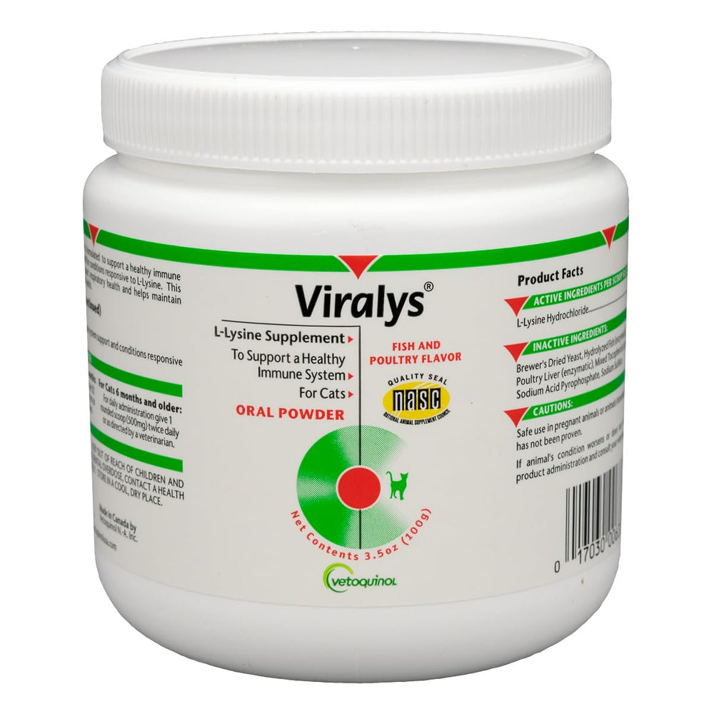 Vetoquinol Viralys envase frontal mostrando la presentación y 100 g