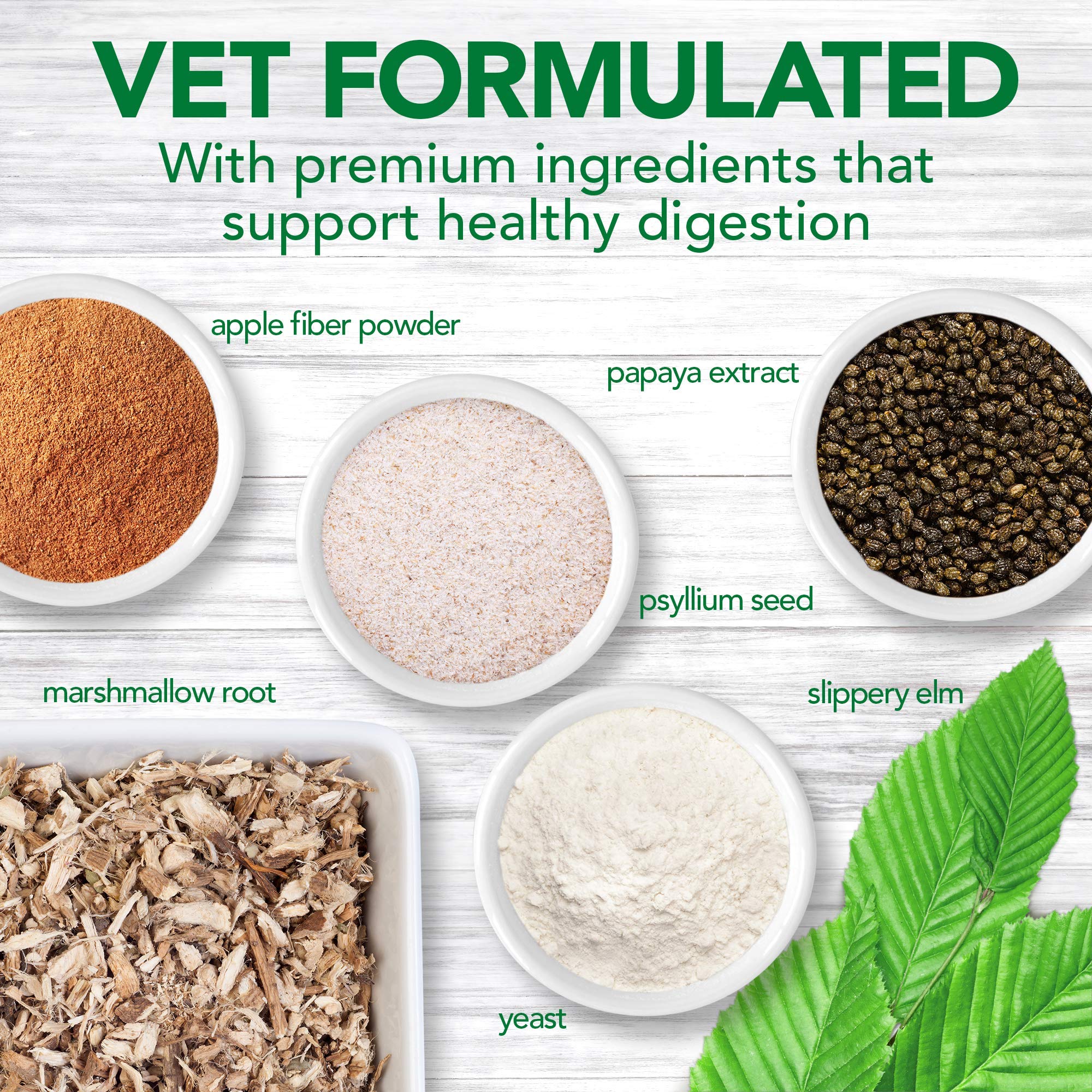 Vet's Best conjunto de ingredientes naturales como psyllium y olmo resbaladizo beneficios digestivos