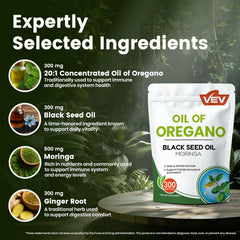 VEV etiqueta de aceite de orégano destaca concentración 20:1