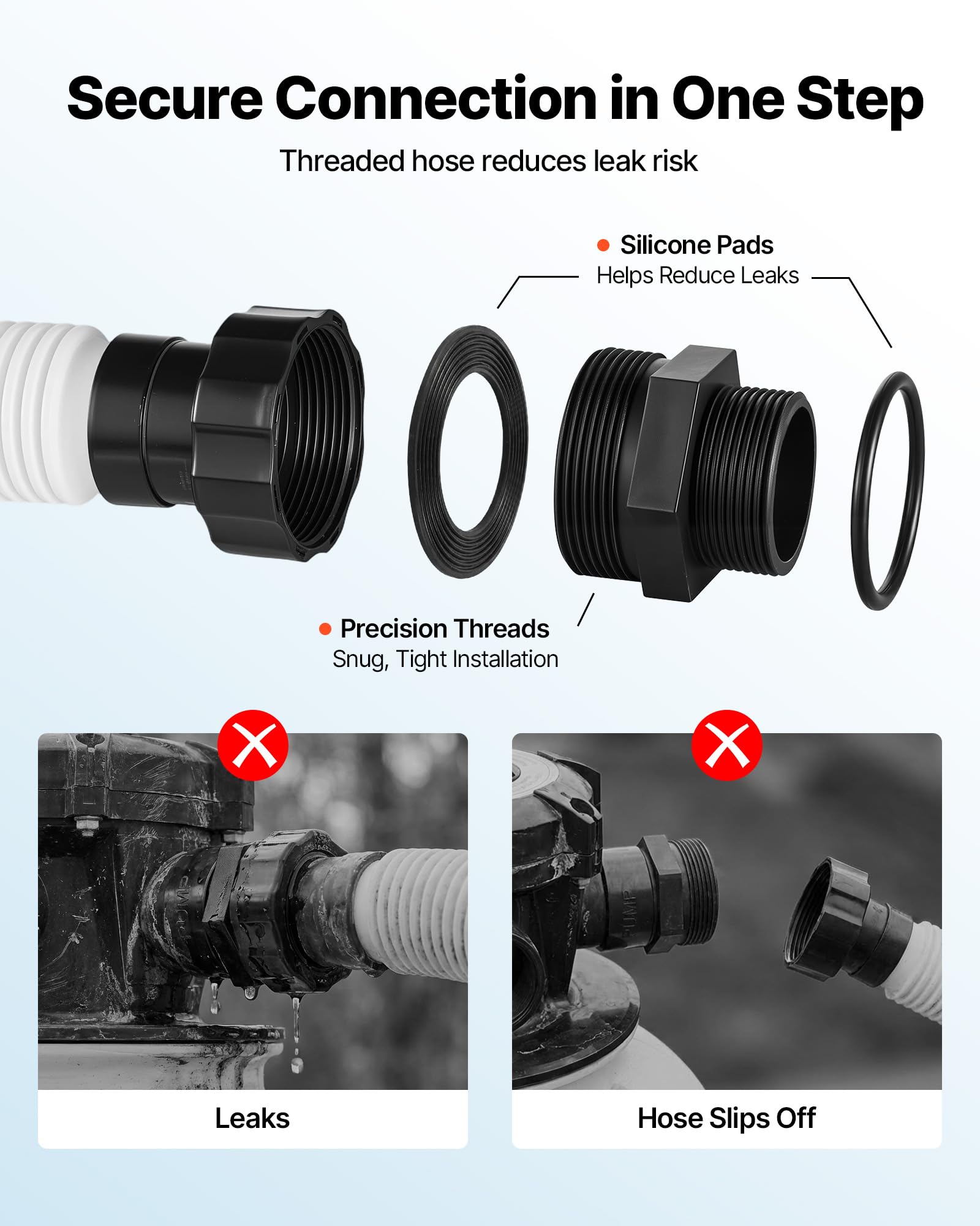VEVOR conexiones roscadas y adaptador compatibilidad para piscinas sobre suelo y conexión segura