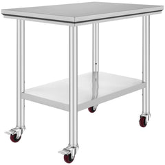 VEVOR mesa frontal de acero inoxidable mostrando espacio de trabajo y acabado duradero