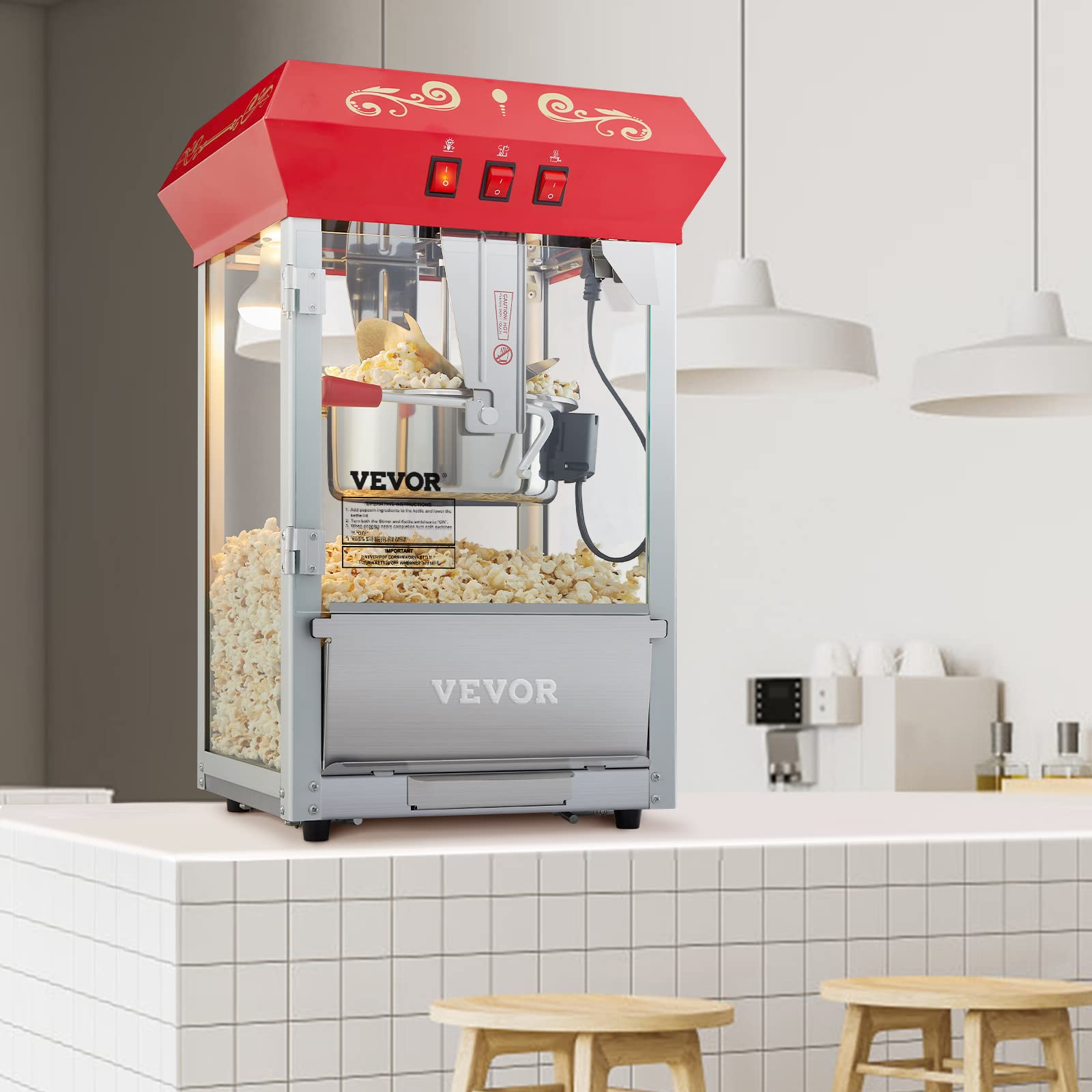 VEVOR máquina junto a una regla para comparación de tamaño y escala en mostrador
