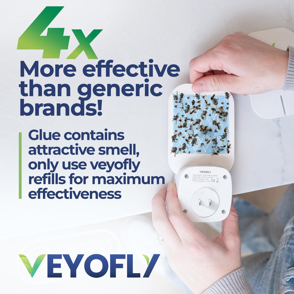 VEYOFLY placed in a kitchen near fruit bowl showing targeted fly reduction benefit