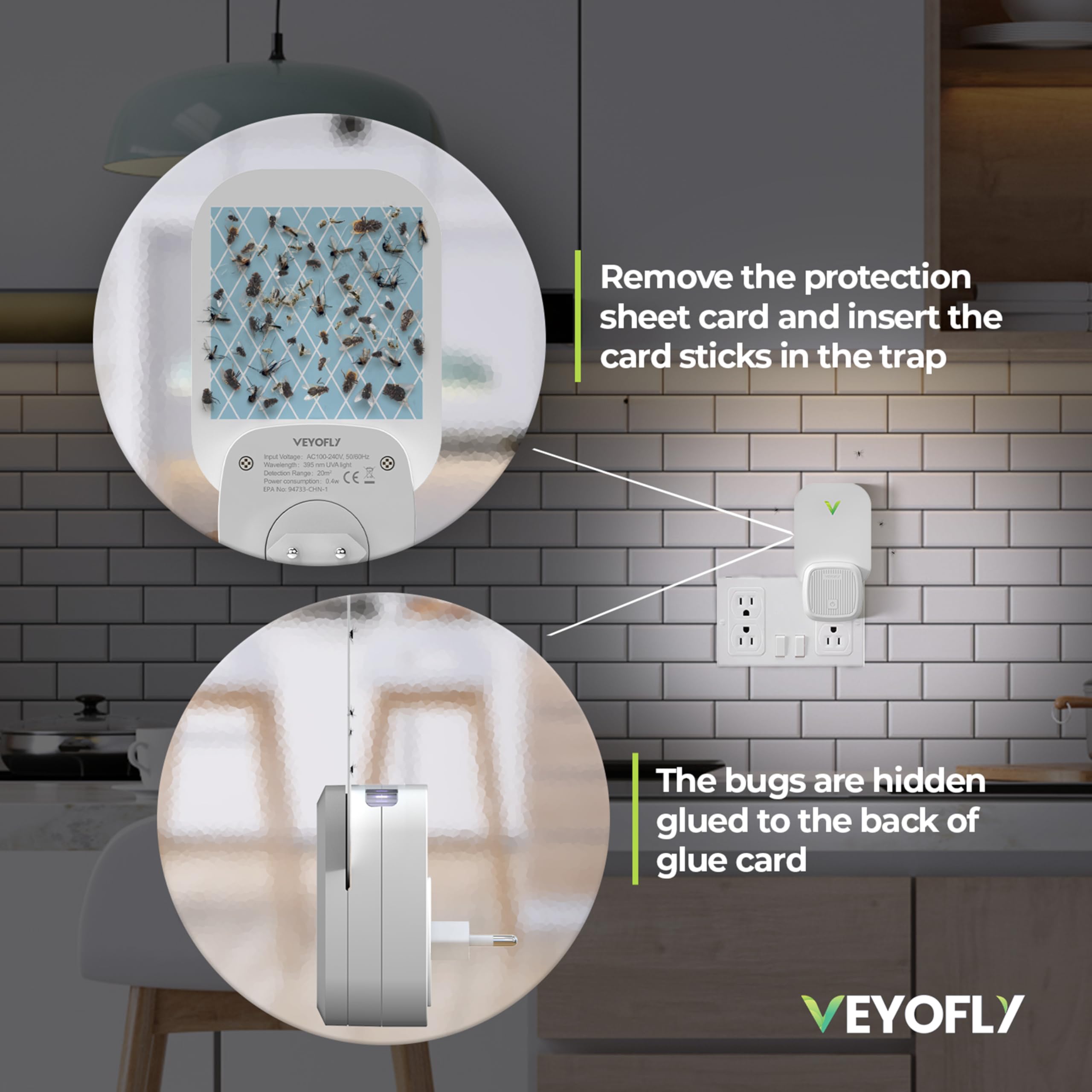 VEYOFLY trampa con recarga en cocina, control discreto de insectos en interiores