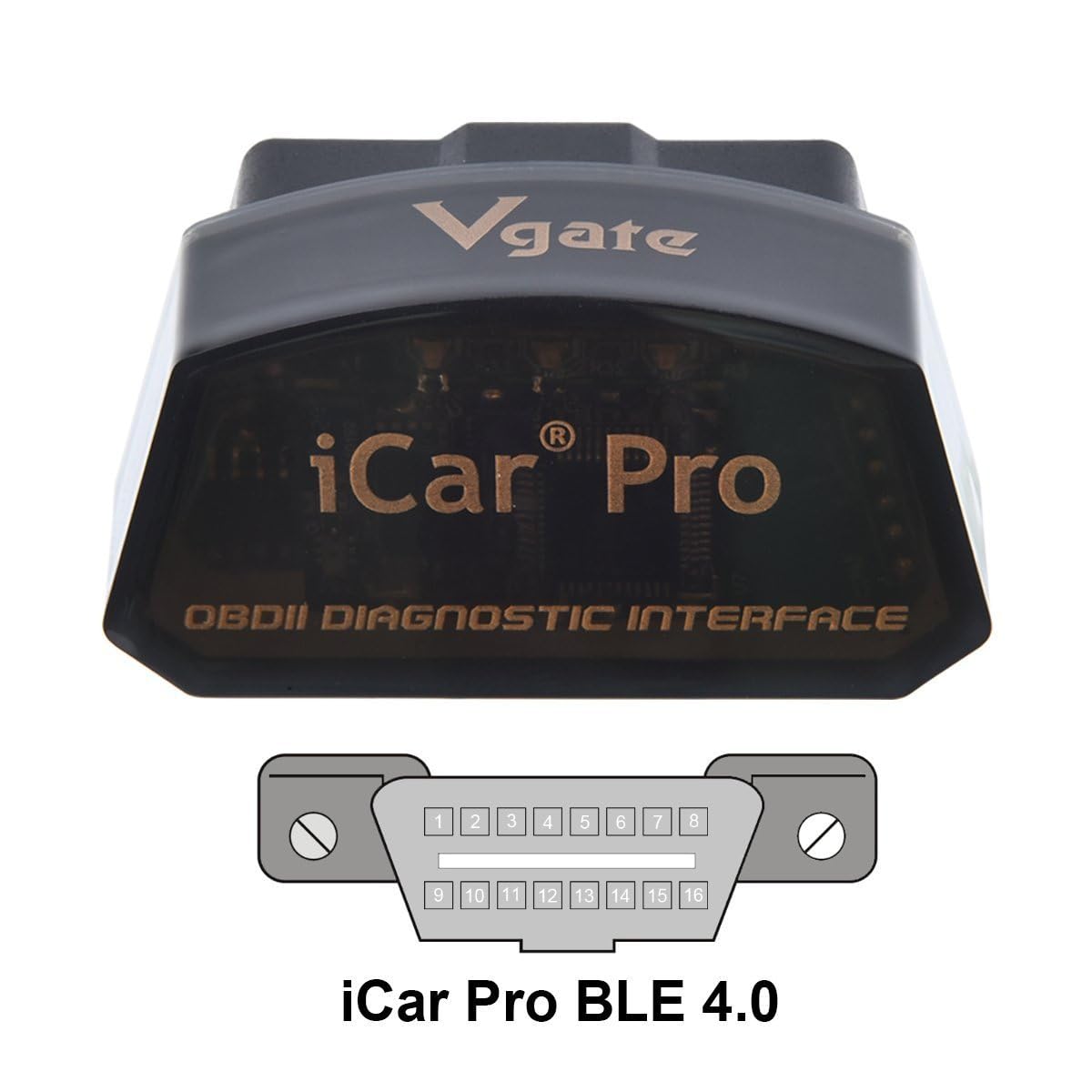 Vgate iCar Pro caja y etiqueta con compatibilidad y modelo claro