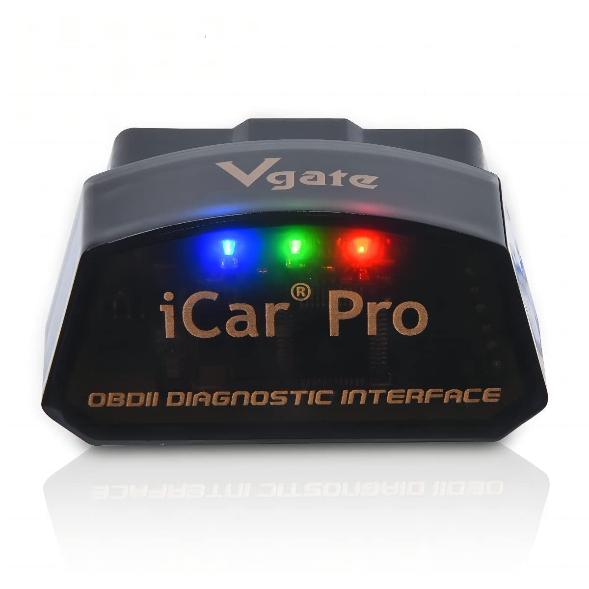 Vgate iCar Pro frente conector OBD2 mostrando inserción segura