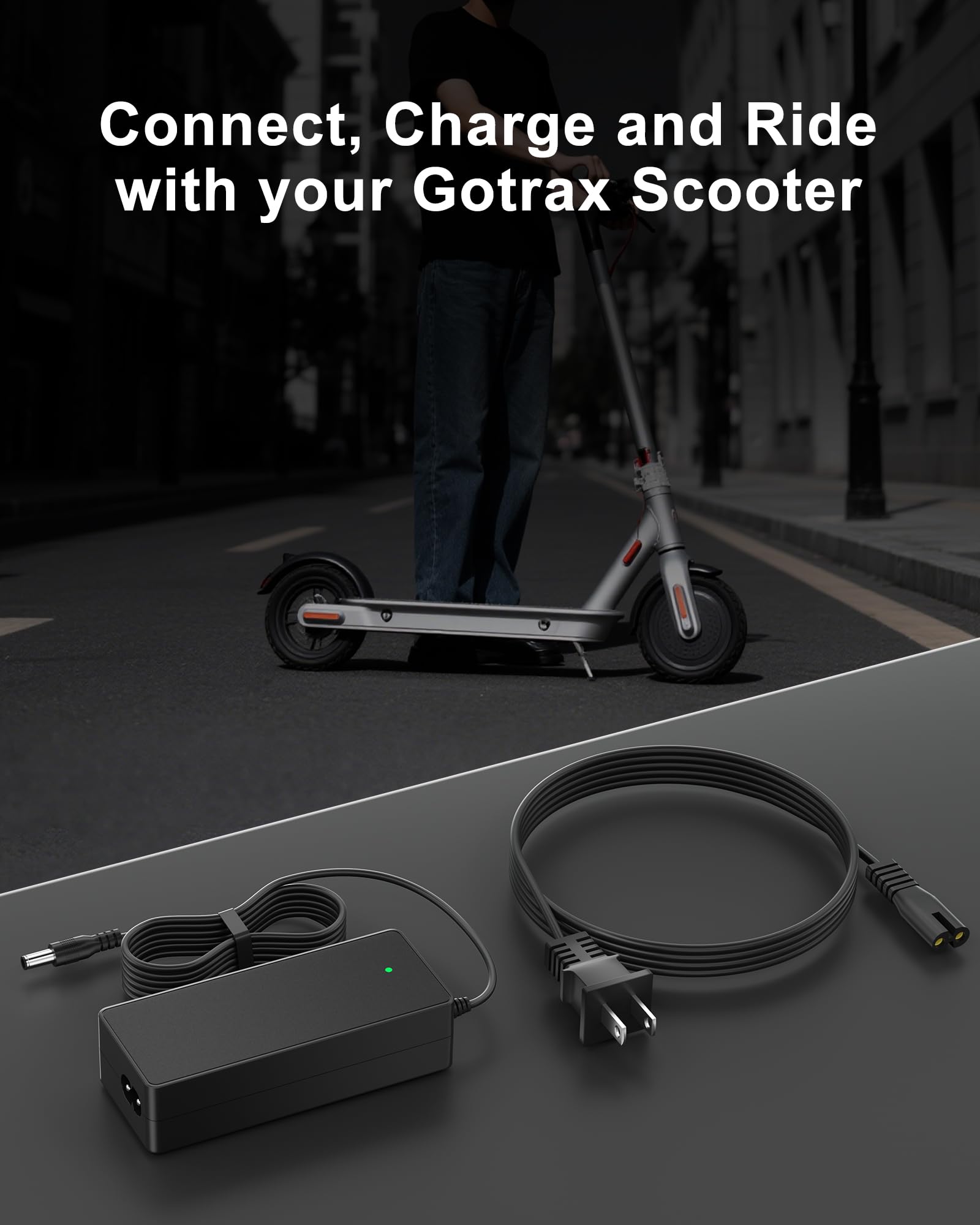 vhbw cargador conectado a patinete demostrando carga segura y estable