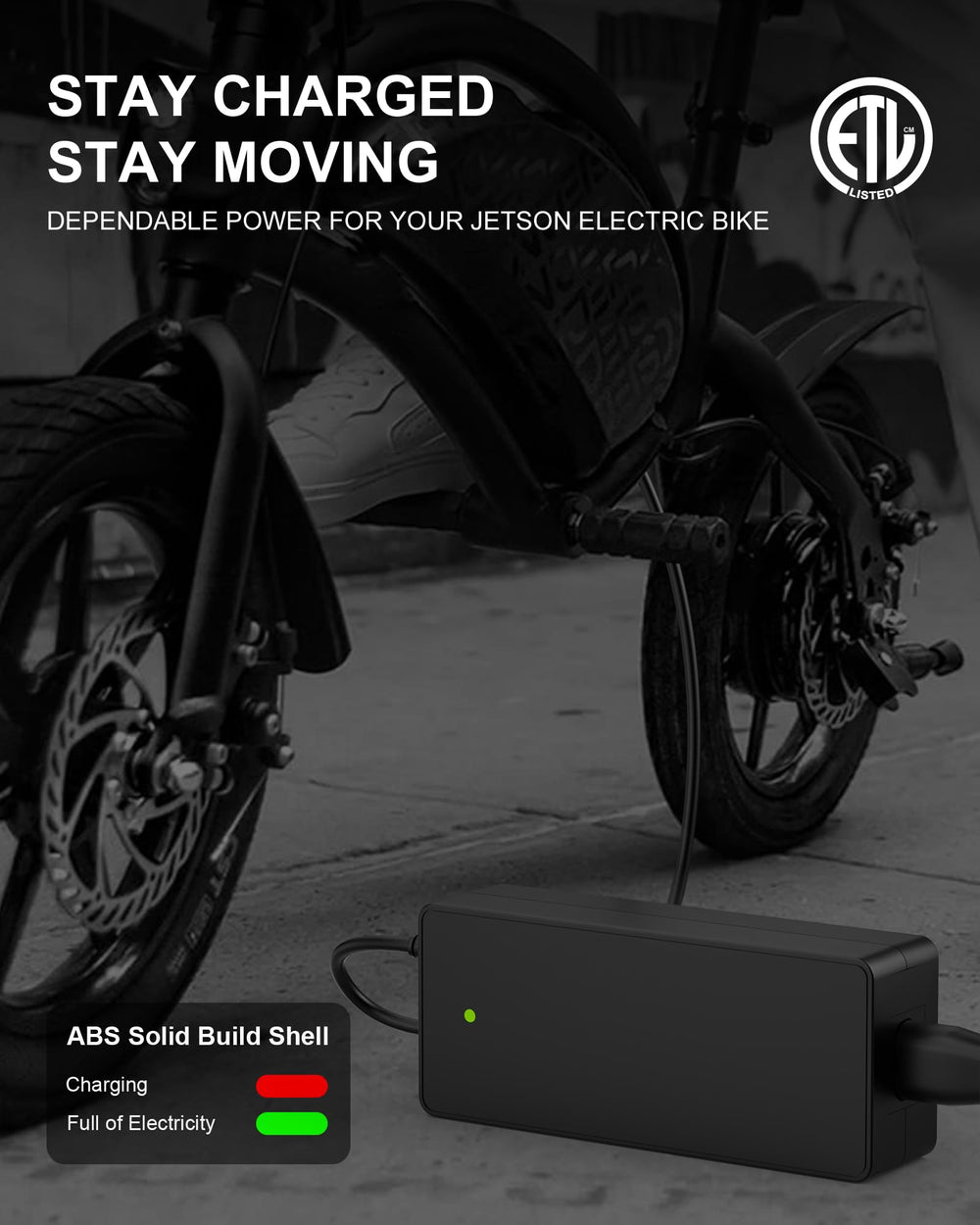 vhbw cargador 42V en mano para comparar tamaño y facilidad de transporte