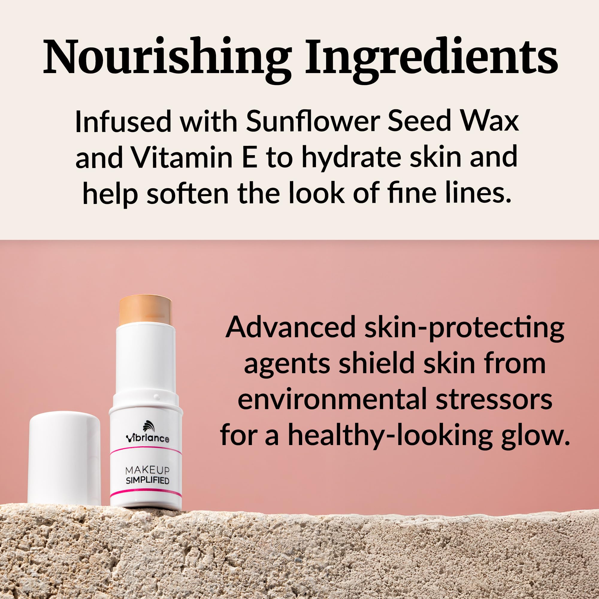 Vibriance uso en rostro lifestyle que revela acabado natural y luminoso