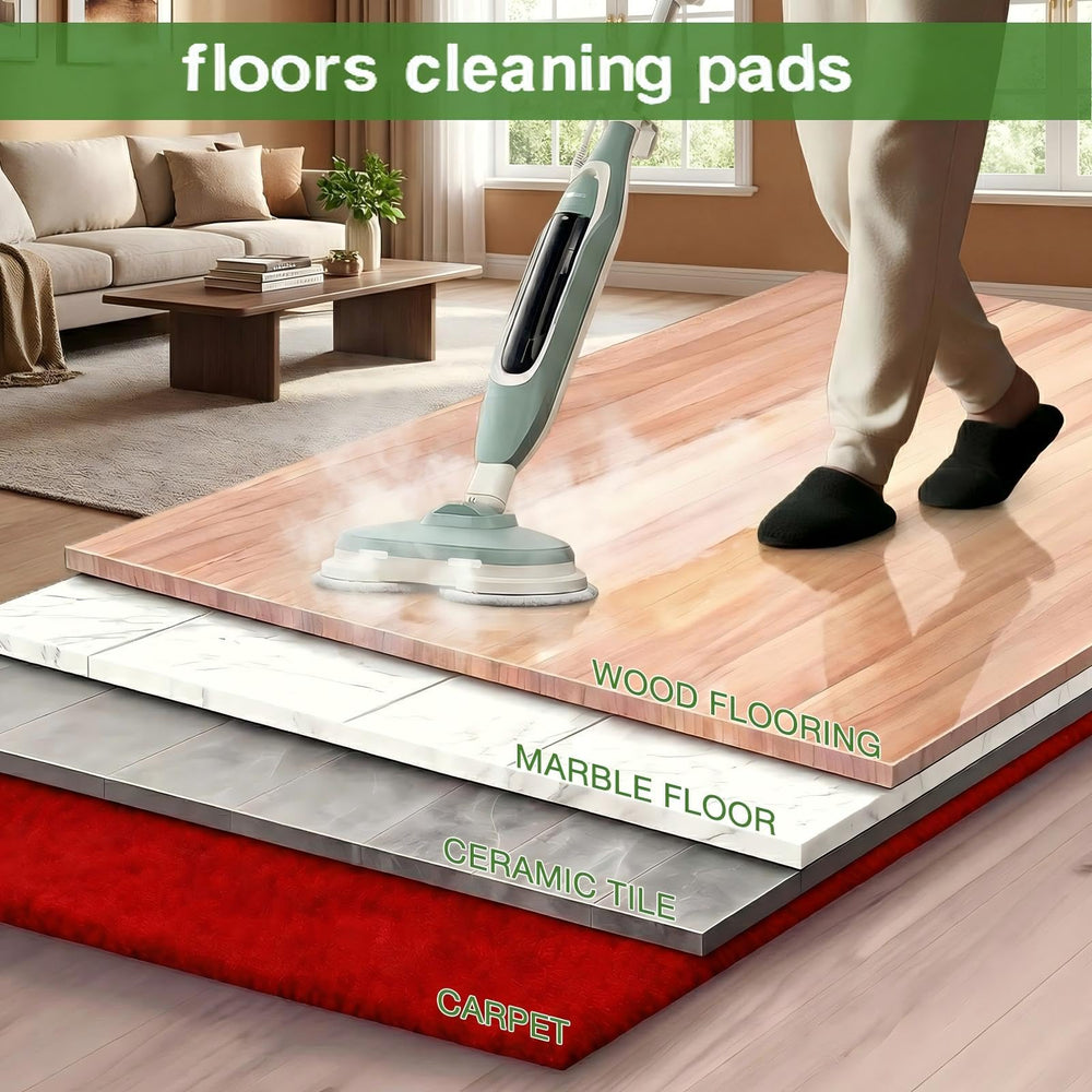Vickorpen almohadilla colocada en mopa Steam Scrub demostrando ajuste seguro