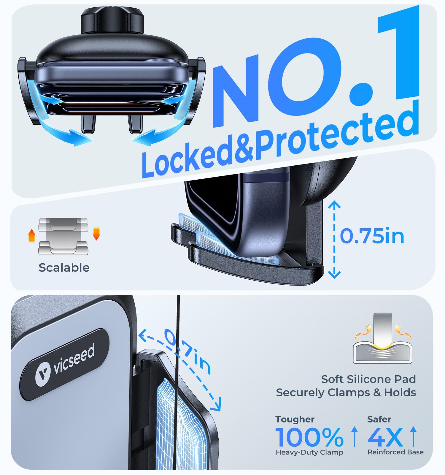 VICSEED comparativa de tamaño mostrando compatibilidad con grandes móviles