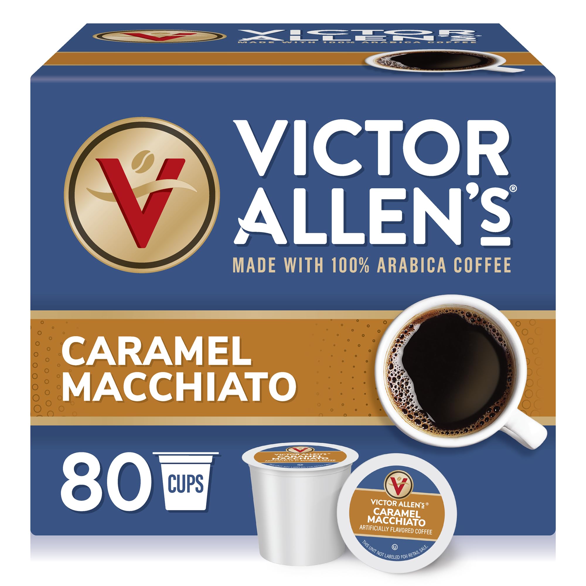 Victor Allen's caja frontal mostrando 80 cápsulas, conveniencia al instante