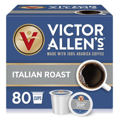 Victor Allen's Coffee caja frontal mostrando 80 cápsulas y beneficio conveniencia